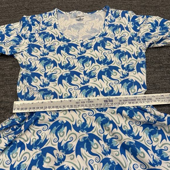 Svaha Twirl Dress Women Small Dragon Fantasy Blue White Pockets Organic Midi - Picture 4 of 10